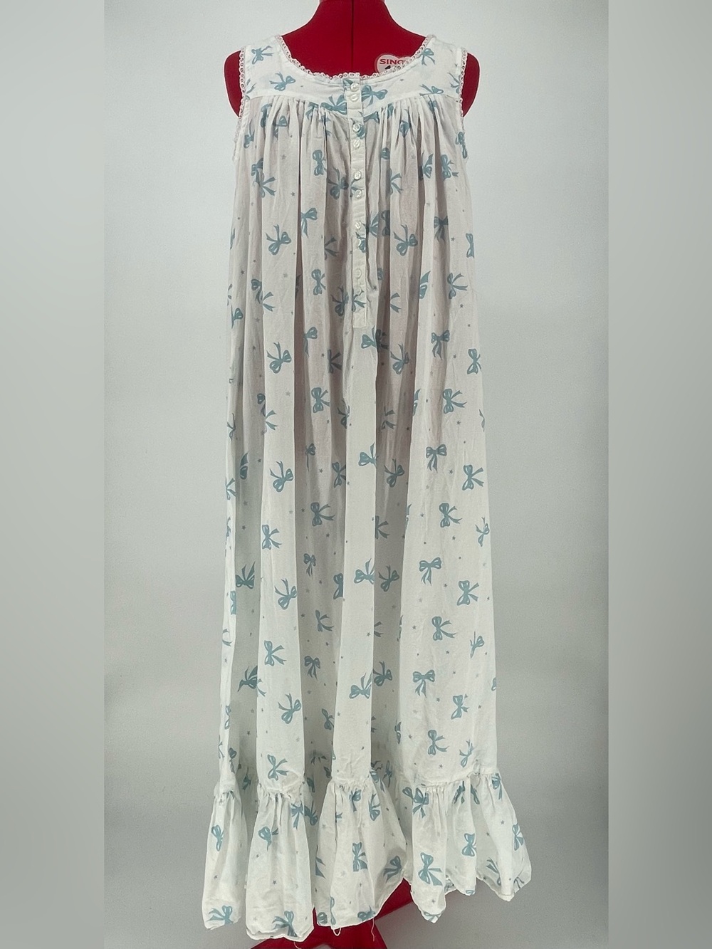 100% Cotton Vintage Bow Print Coquette Body Drama Maxi Nightgown Flounce Hem